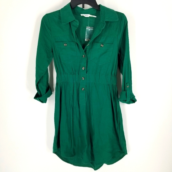 Blu Pepper S Green Button Down Shirt Dress Top - Picture 1 of 9
